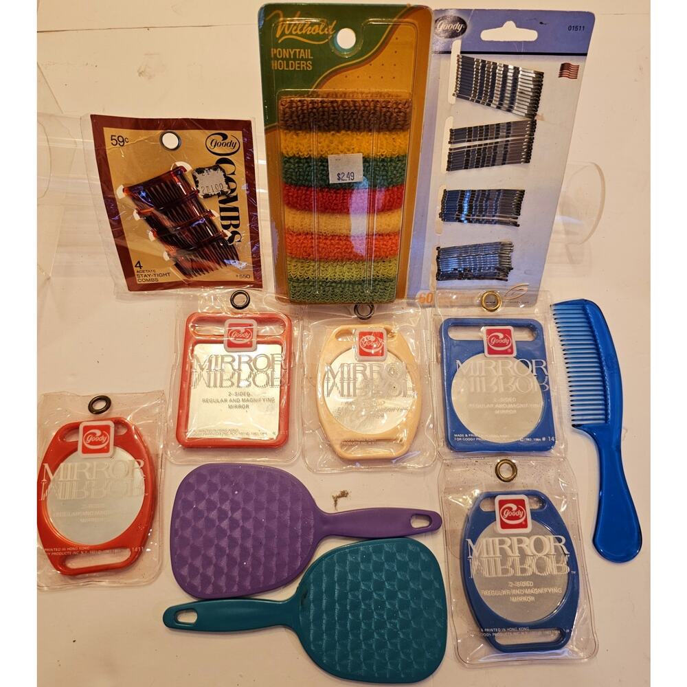 Vintage Goody Hair Care 80s Combs, Hand Mirrors, Ponytail, Clips Lot Of‎ 11pcs
